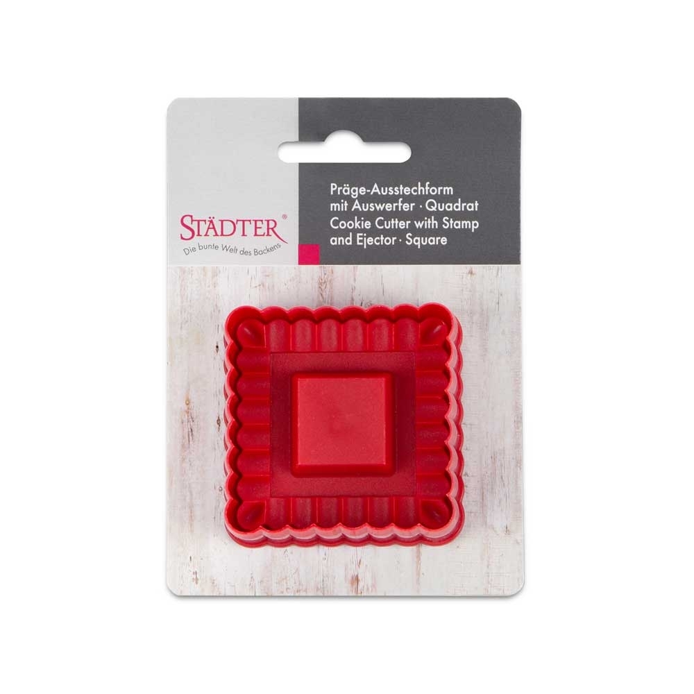 Städter - Prägeausstecher mit Auswerfer - Quadrat gewellt - mit Prägung und Auswerfer
