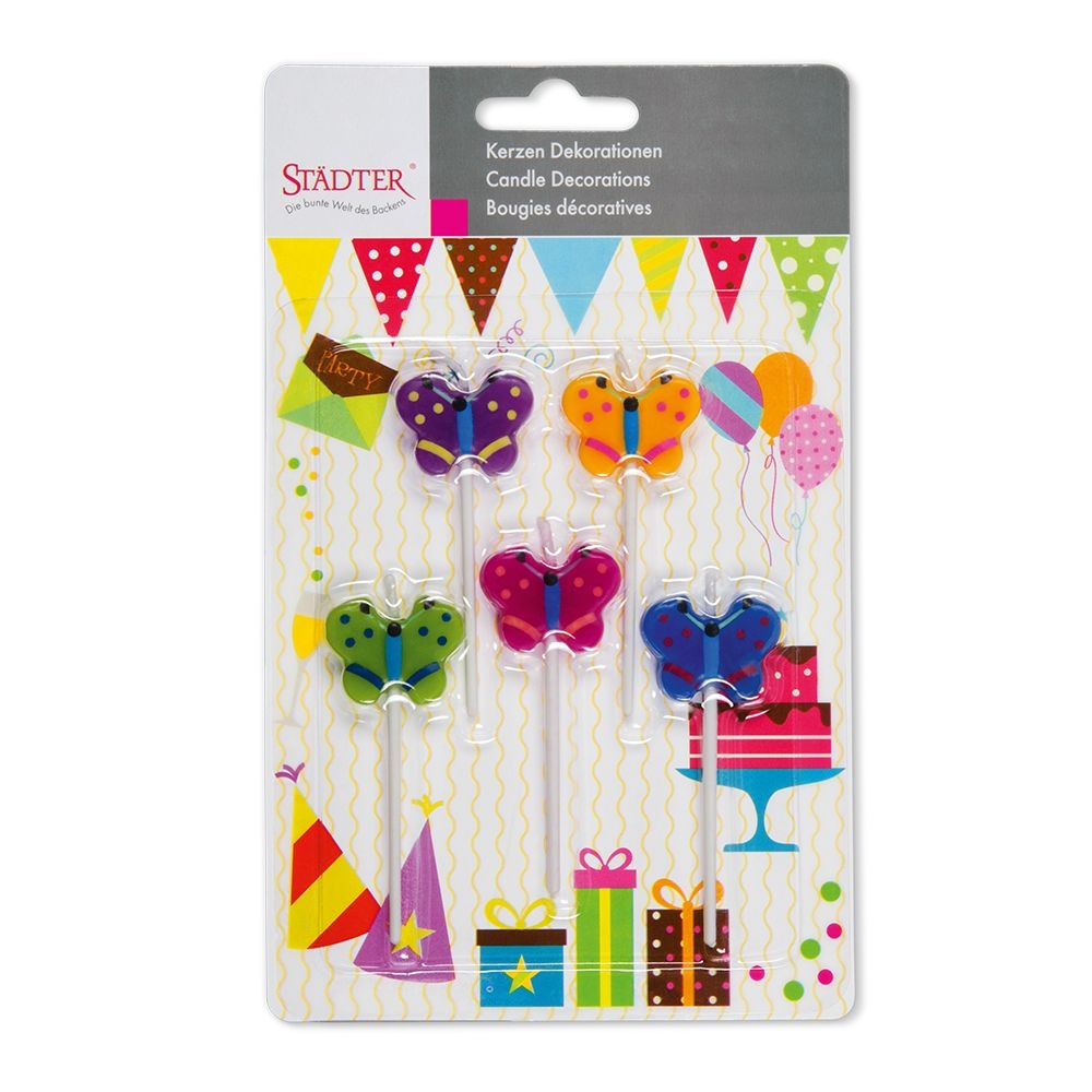 Städter - Kerze Schmetterlinge - 3 x 7,5 cm - Bunt Sticks - Set 5-teilig