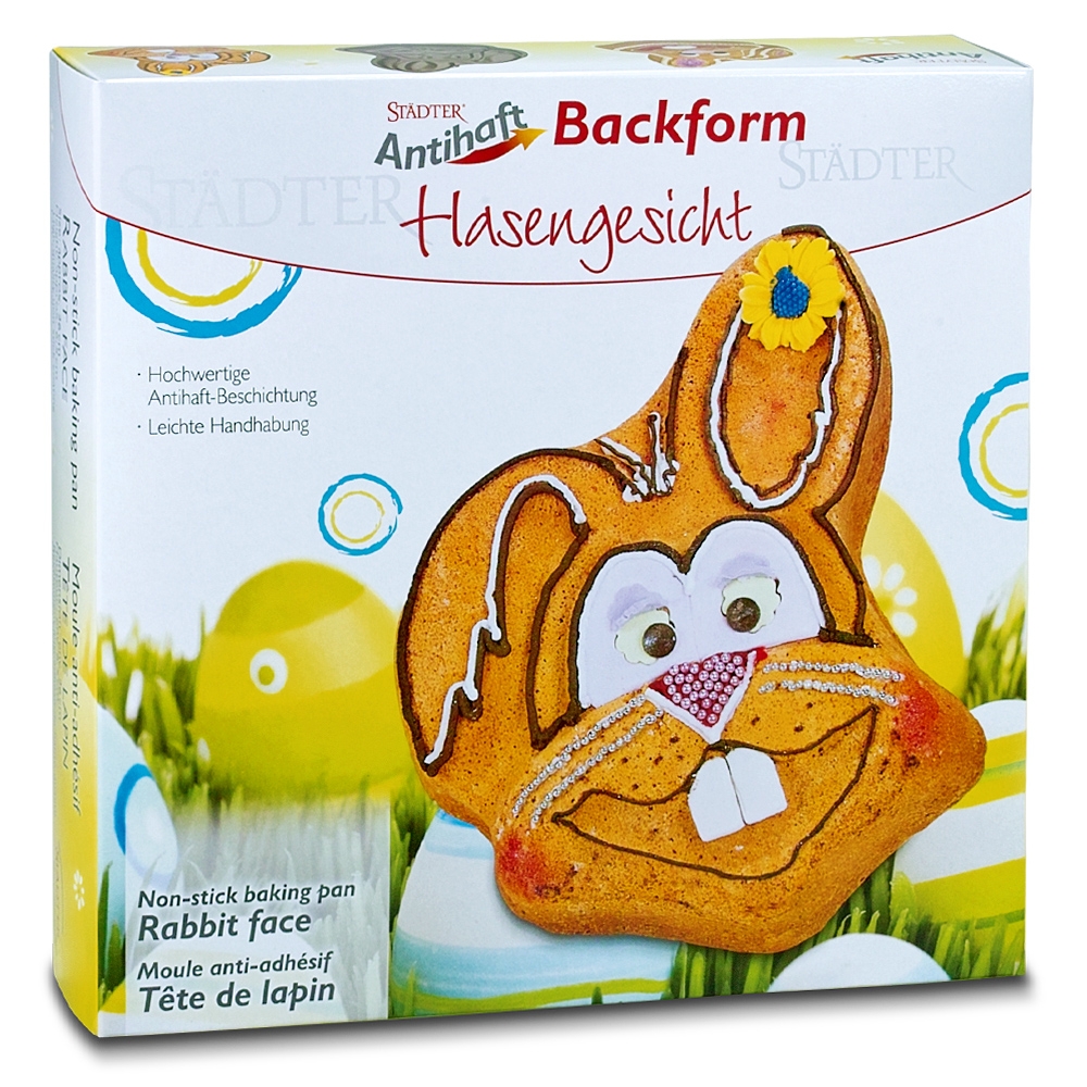Städter - Motivbackform Hasengesicht - 21 x 26,5 x 6,5 cm - 1.500 ml