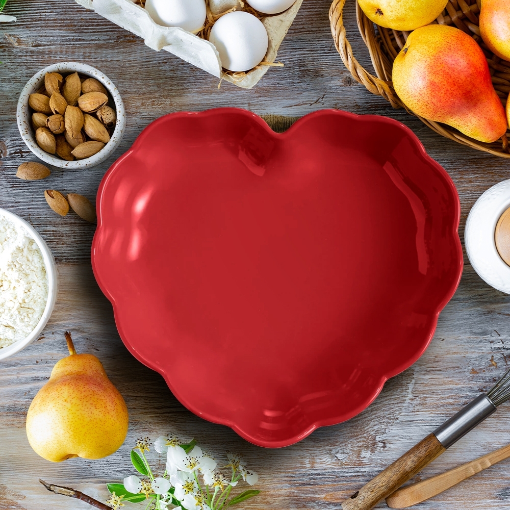 Emile Henry - Heart Dish 26,5 x 24,5 cm - Madeleine | Rose Candy Emile Henry - Heart Dish 26,5 x 24,5 cm - Madeleine | Rose Candy