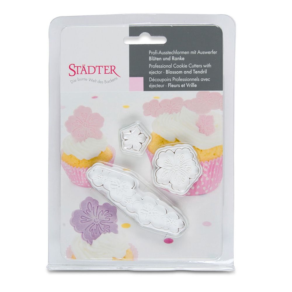 Städter - Ausstecher mit Auswerfer Blüten & Ranke - 18 / 30 / 75 mm - Set, 3-teilig