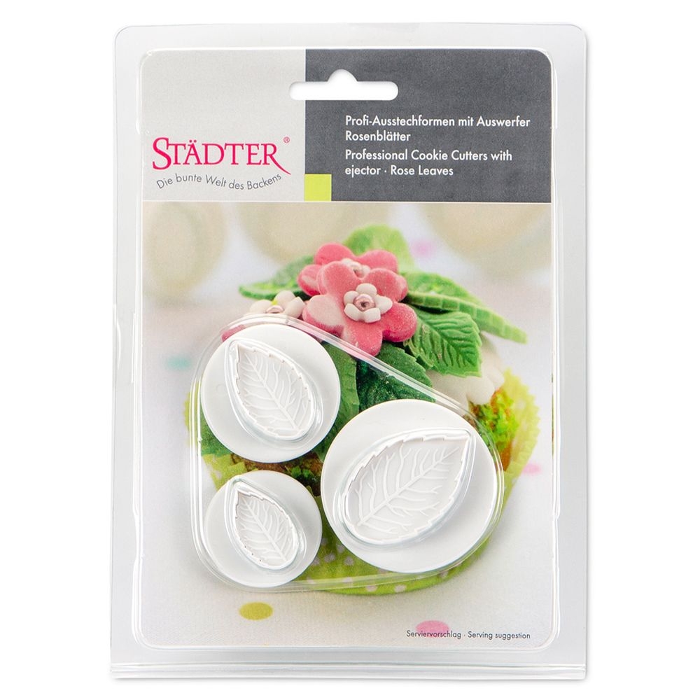 Städter - Ausstecher mit Auswerfer Rosenblätter - 25 / 30 / 40 mm - Set, 3-teilig