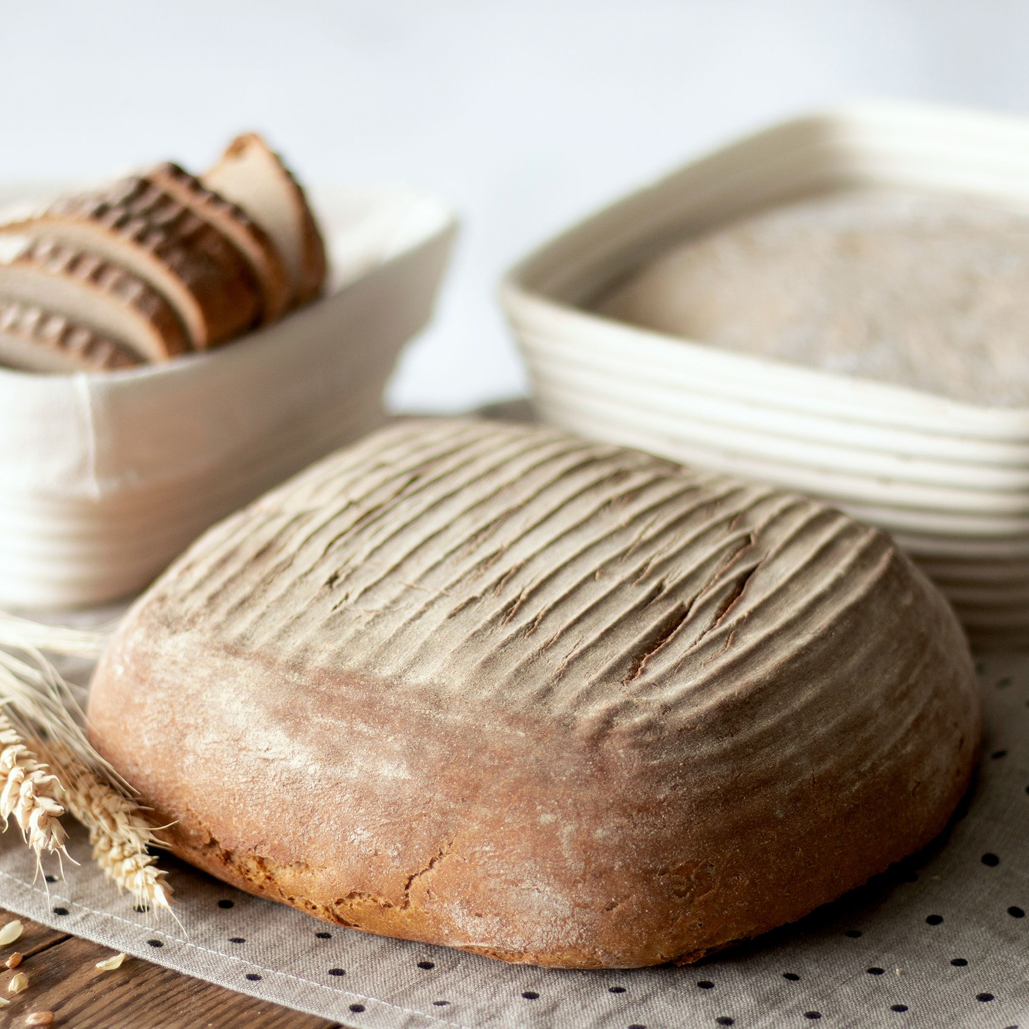 Städter - Proofing basket square with linen cover, rattan 25 x 25 cm / H 8.5 cm