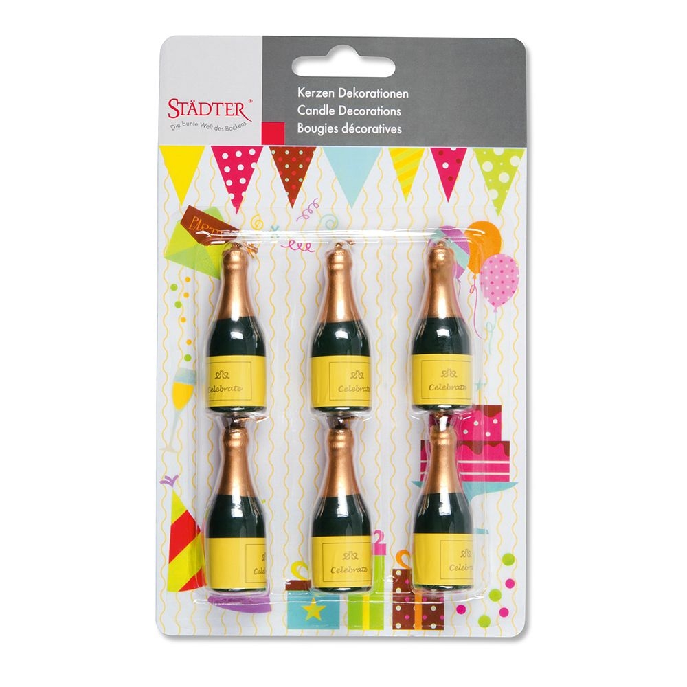 Städter - Kerze Sekt-Flasche -  5,5 cm - Grün - Set 6-teilig