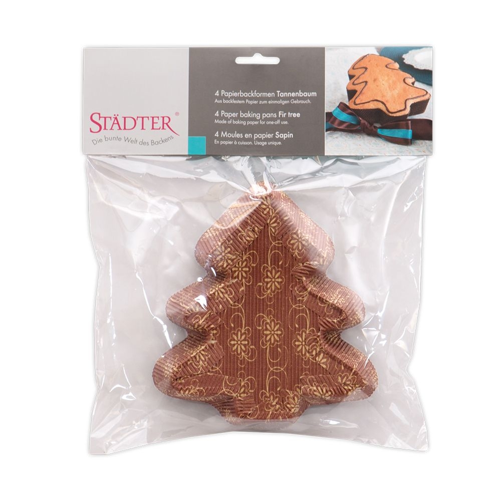 Städter - Paper baking pan Fir tree / Christmas tree - 16 x 18 cm / H 3,5 - brown - 4 Stück