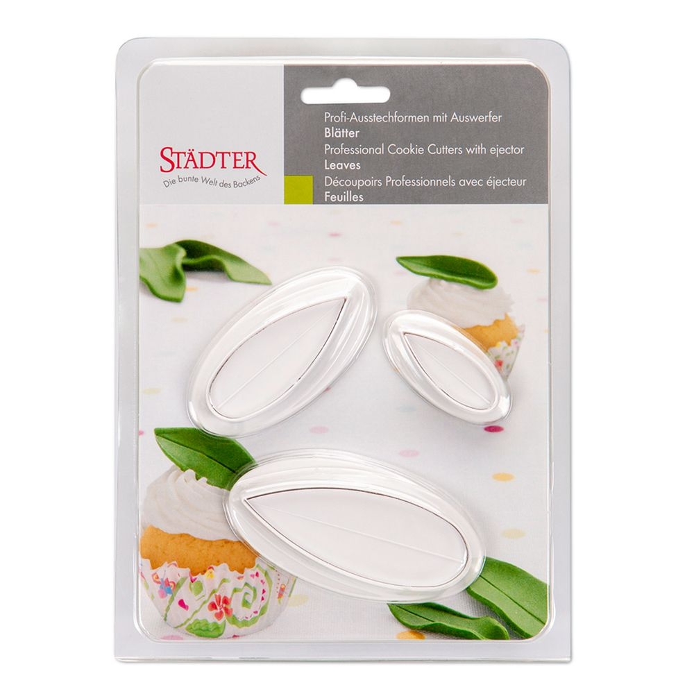 Städter - Ausstecher mit Auswerfer Blätter - 40 / 60 / 80 mm - Set, 3-teilig