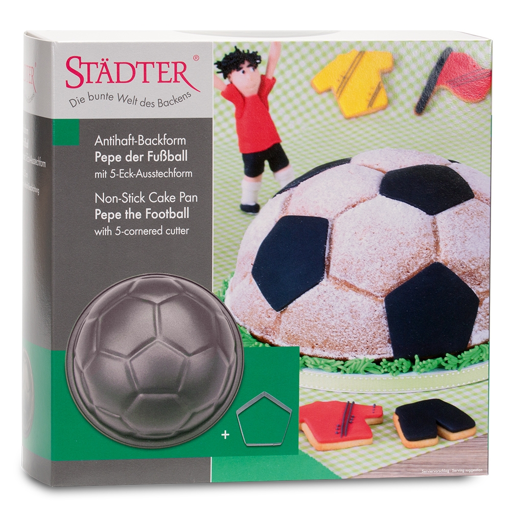 Städter - Motivbackform Pepe der Fußball - ø 22 / H 11 cm mit Ausstechform
