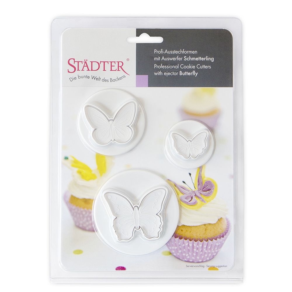 Städter - Ausstecher mit Auswerfer Schmetterlinge - 30 / 45 / 55 mm - Set, 3-teilig