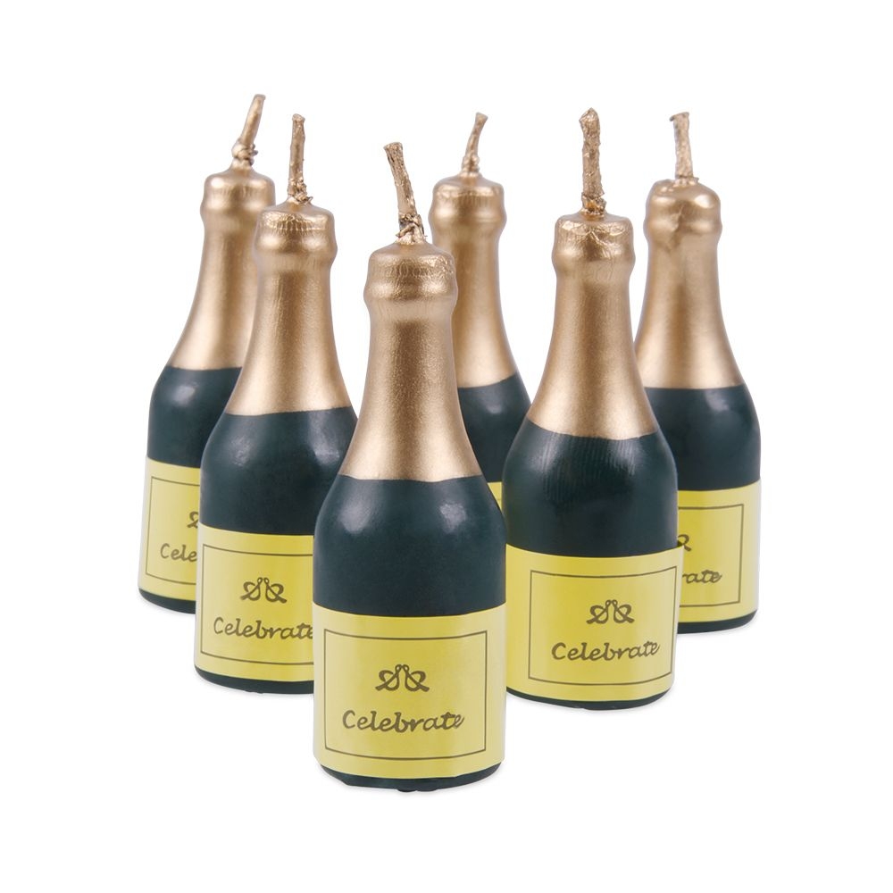 Städter - Kerze Sekt-Flasche -  5,5 cm - Grün - Set 6-teilig