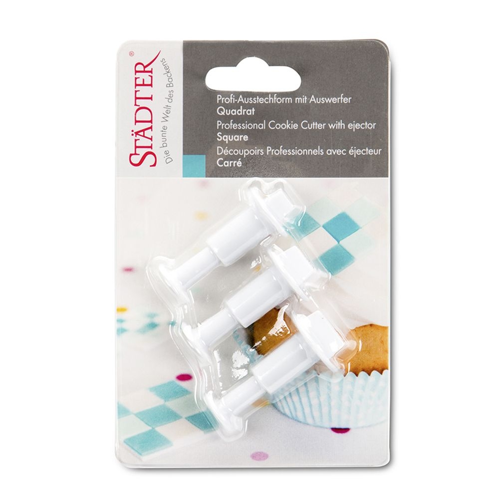 Städter - Ausstecher mit Auswerfer Quadrate - 7 / 10,5 / 14 mm - Set, 3-teilig