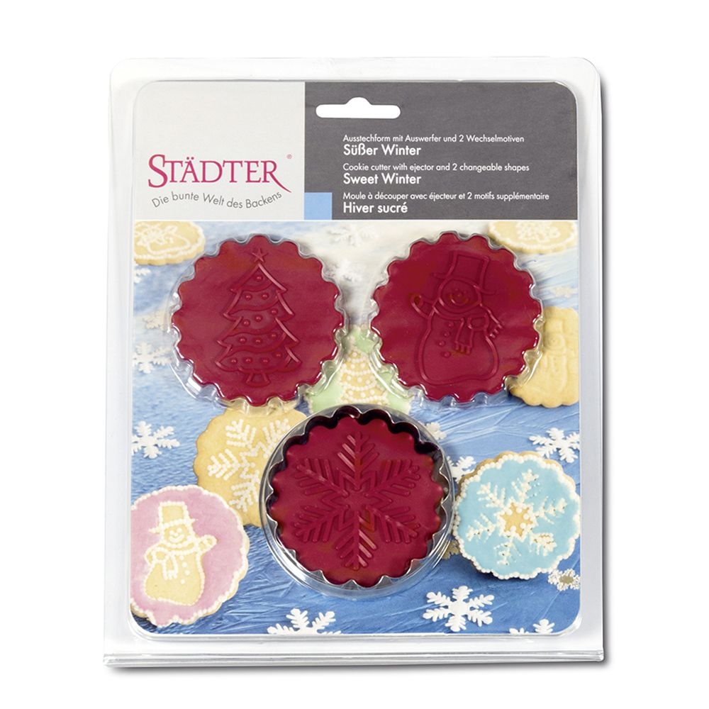 Städter - Prägeausstecher Süßer Winter - 3 Wechselmotive - 6,5 cm - 5-teilig