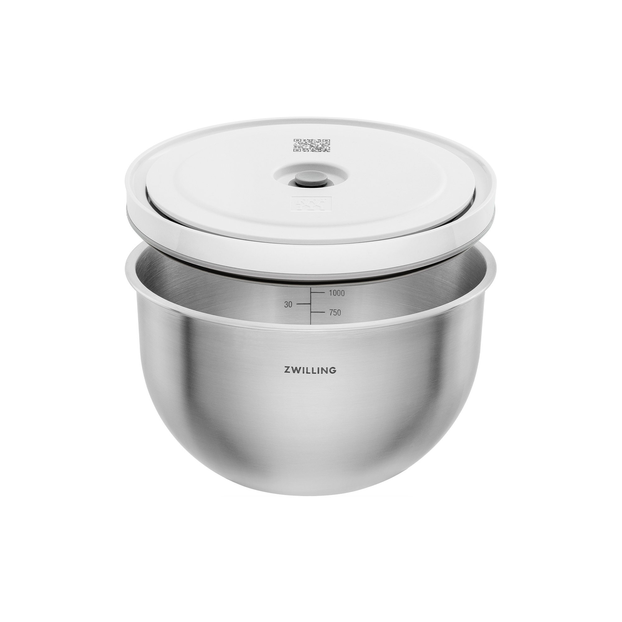 Edelstahl Rührschüssel mit weißem Deckel von Zwilling