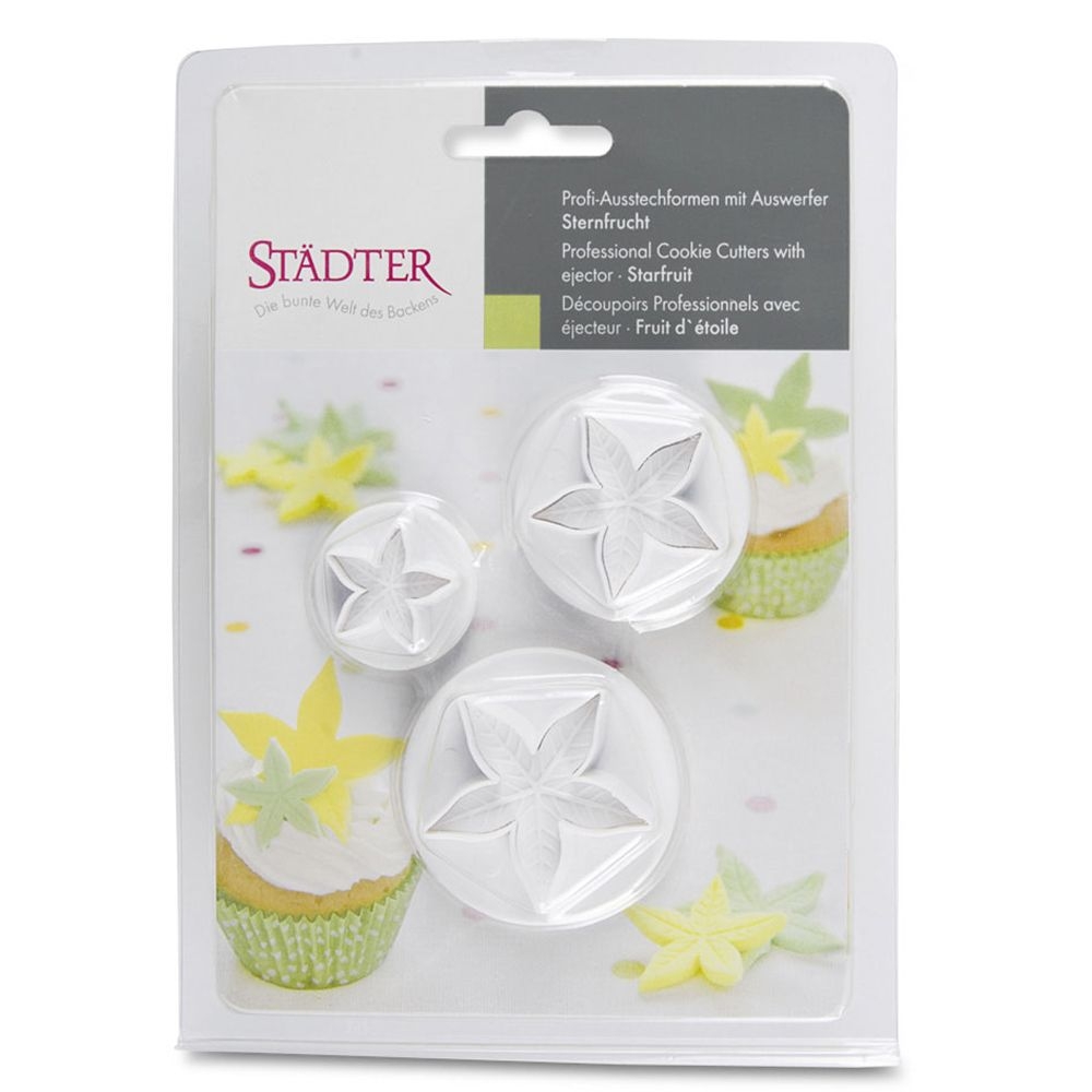 Städter - Ausstecher mit Auswerfer Sternfrucht - 20 / 35 / 40 mm - Set, 3-teilig