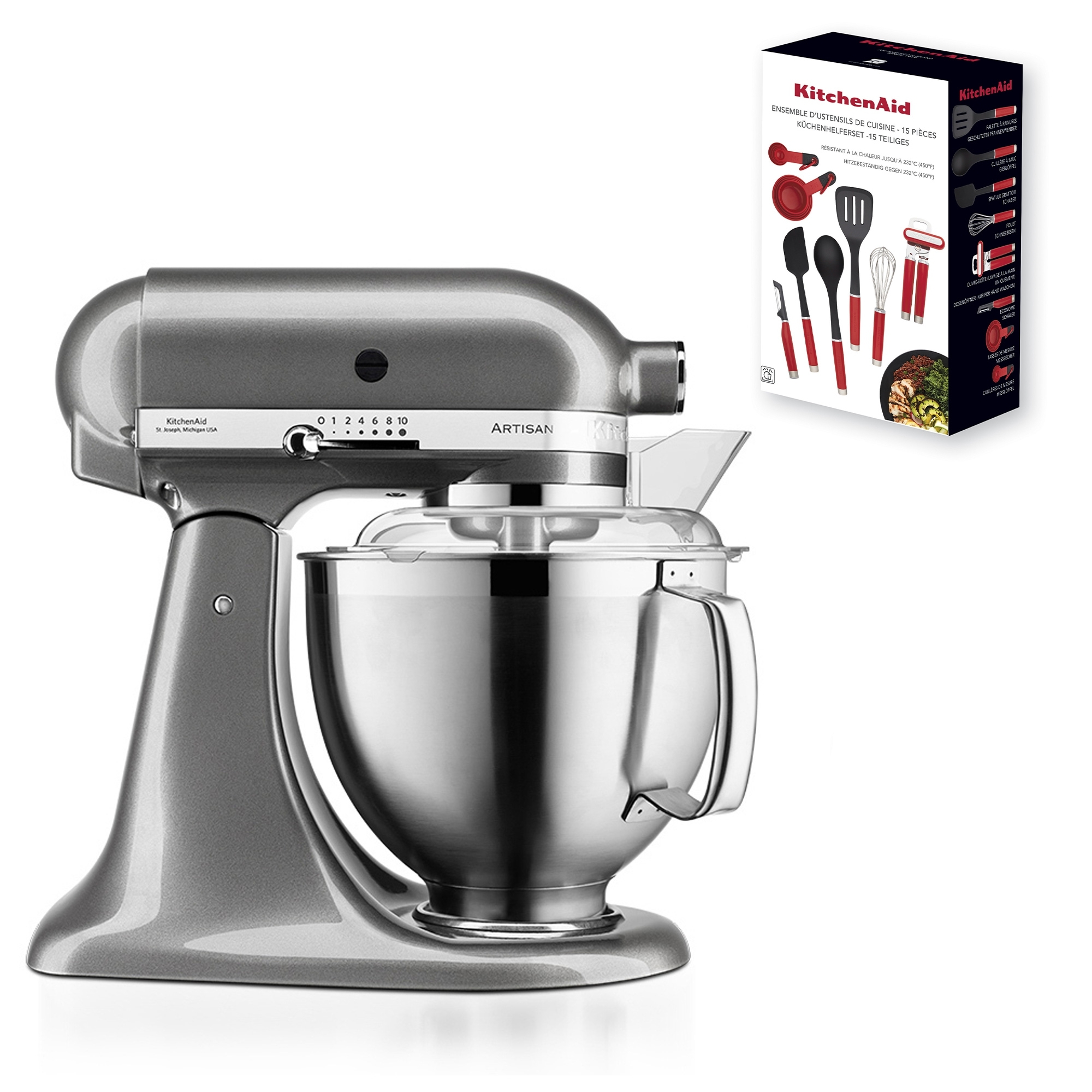 KitchenAid - Artisan Küchenmaschine 5KSM185PS -  Set - Medallion Silber