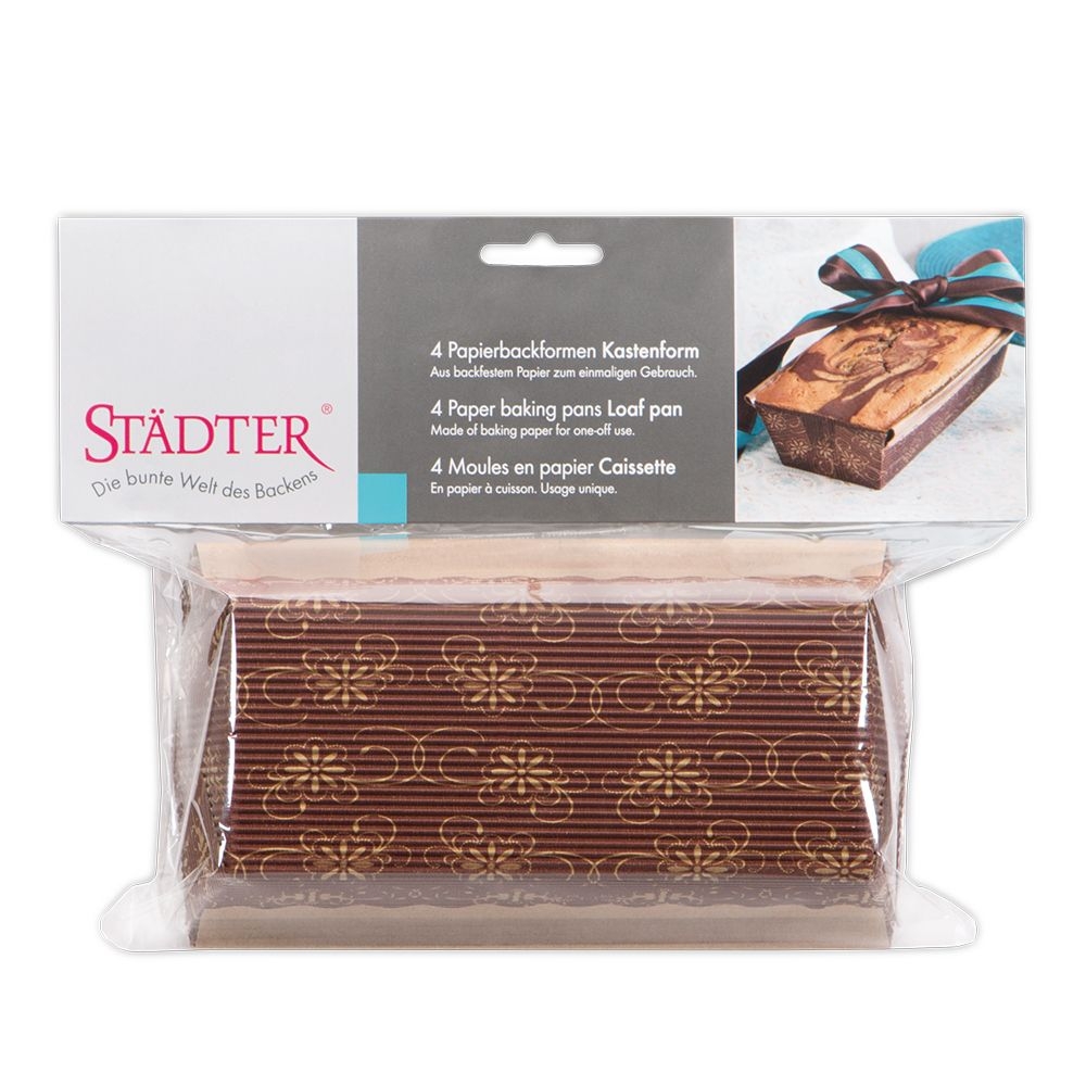 Städter - Paper baking pan Loaf pan - 18 x 9 cm / H 3,5 cm - brown - 4 pieces
