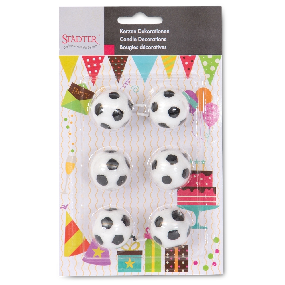 Städter - Kerze Fußball Weiß - 2,5 cm - 6-teiliges Set
