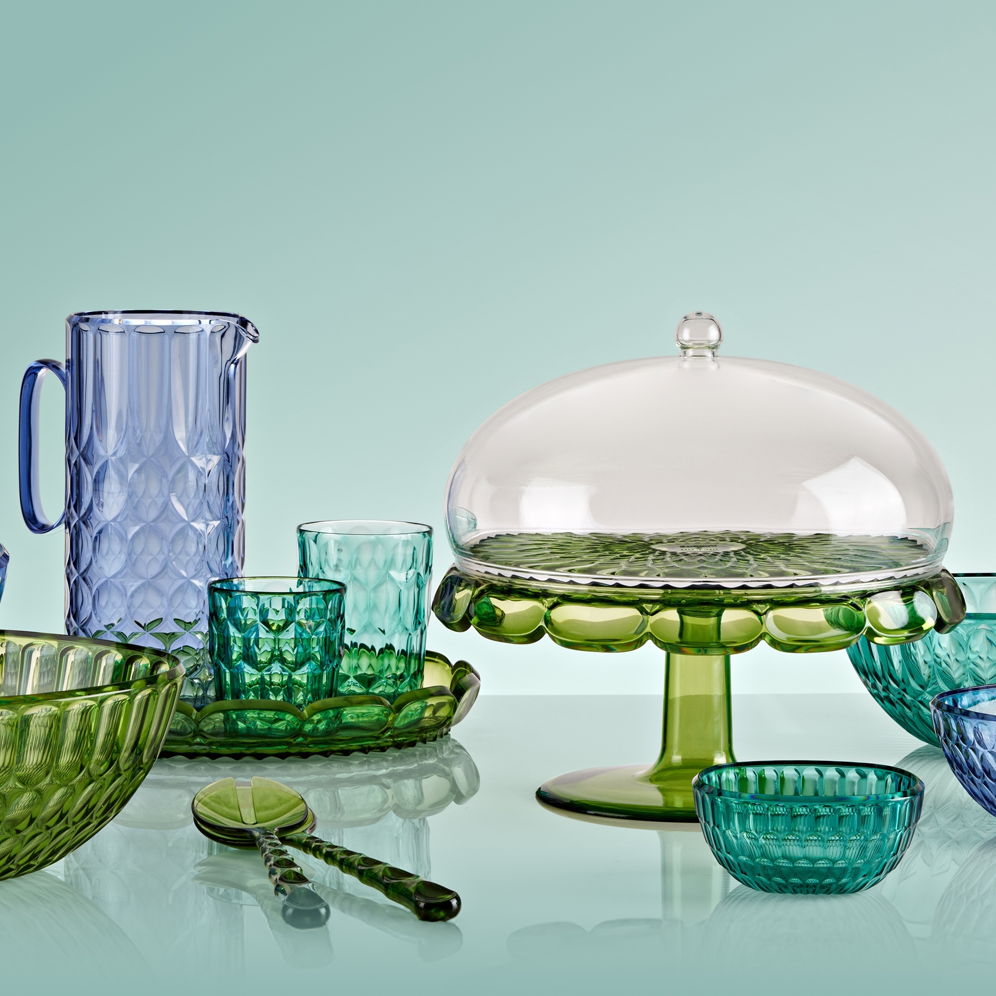 Guzzini - Cake plate with base and cover "Vanity", water lily green