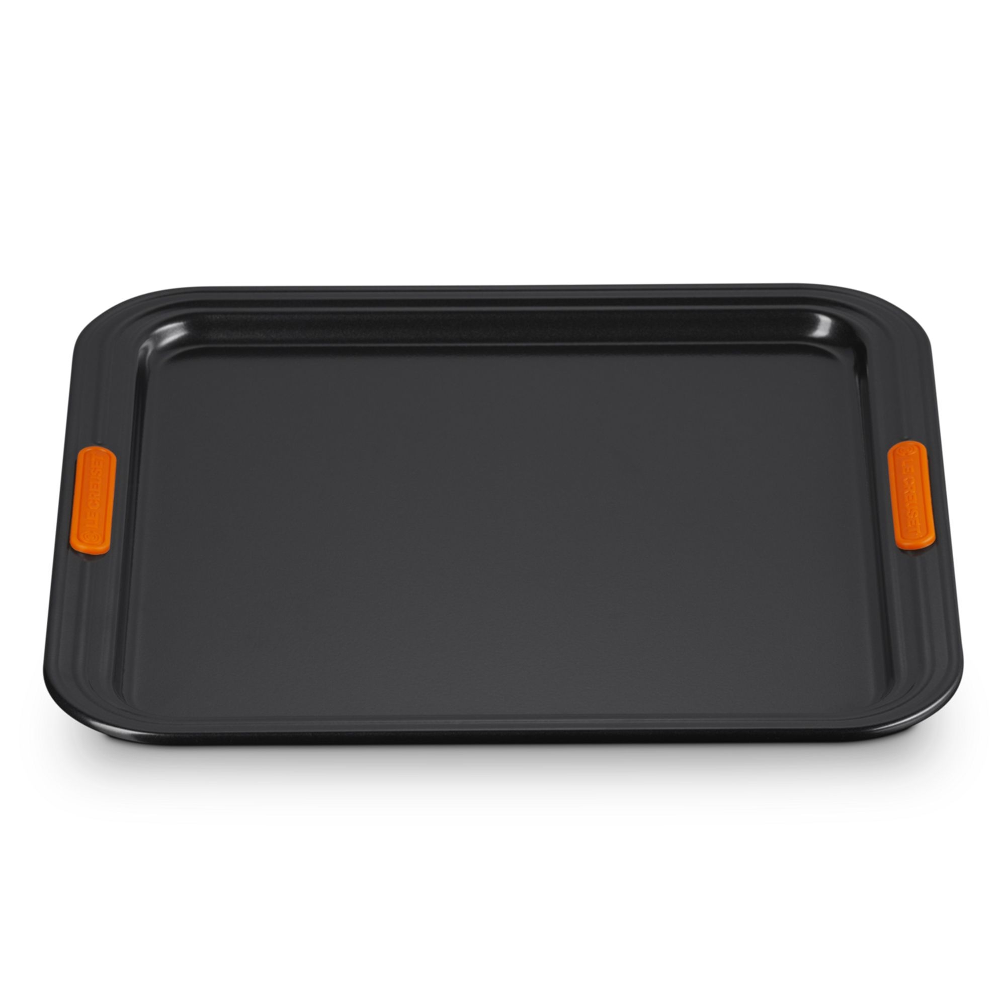 Rechteckiges Antihaft-Backblech mit orangefarbenen Griffen