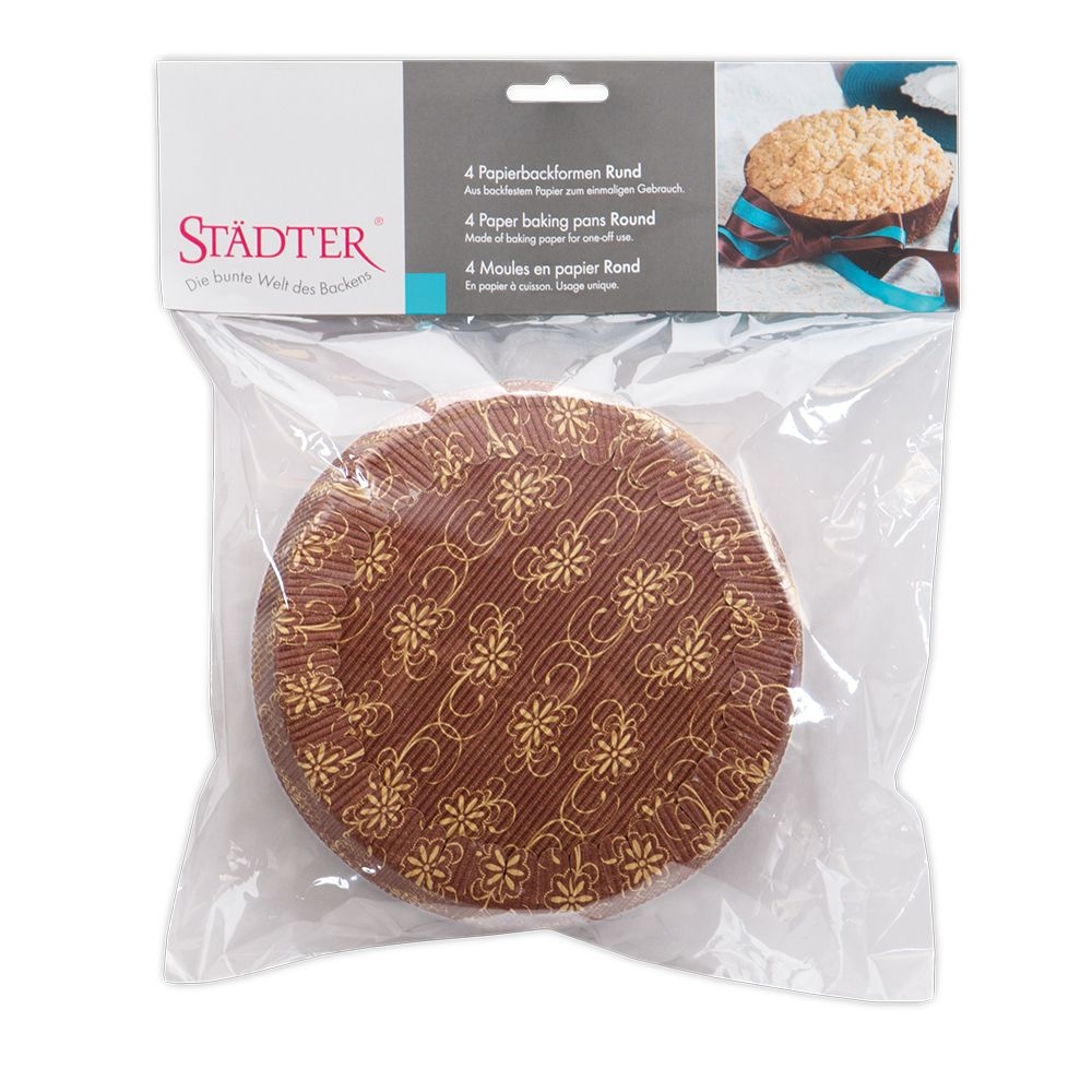 Städter - Papierbackform Rund - ø 17 cm / H 3,5 cm - Braun - 4 Stück