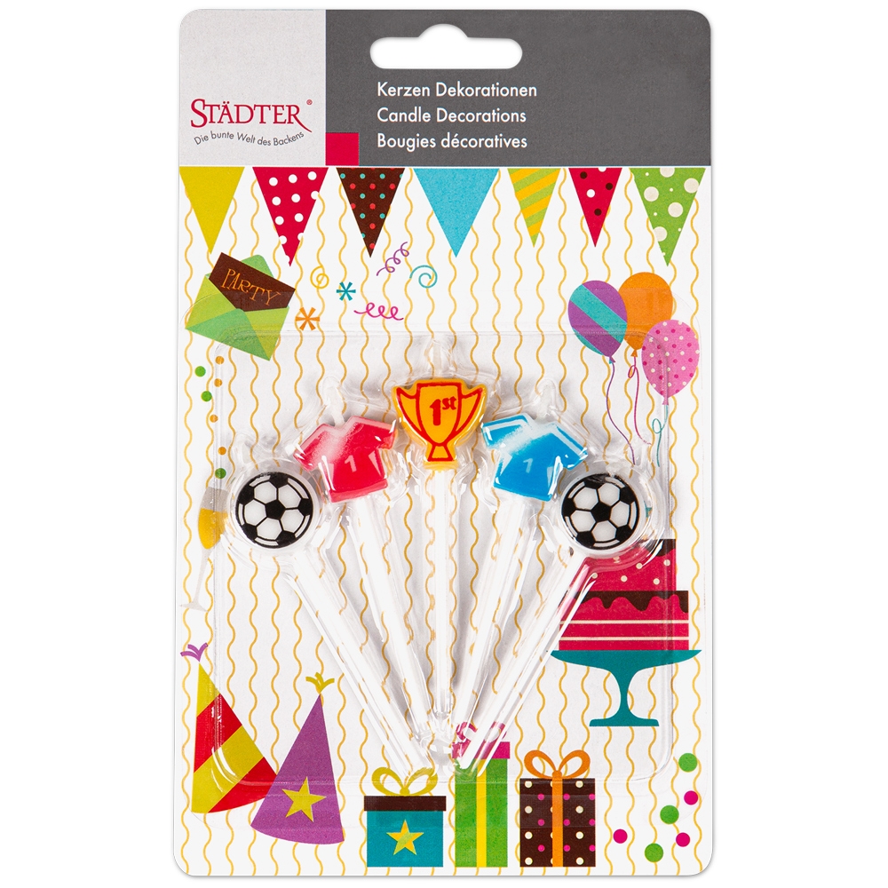 Städter - Kerze Fußball Bunt - 2,5 x 7,5 cm - 5-teiliges Set