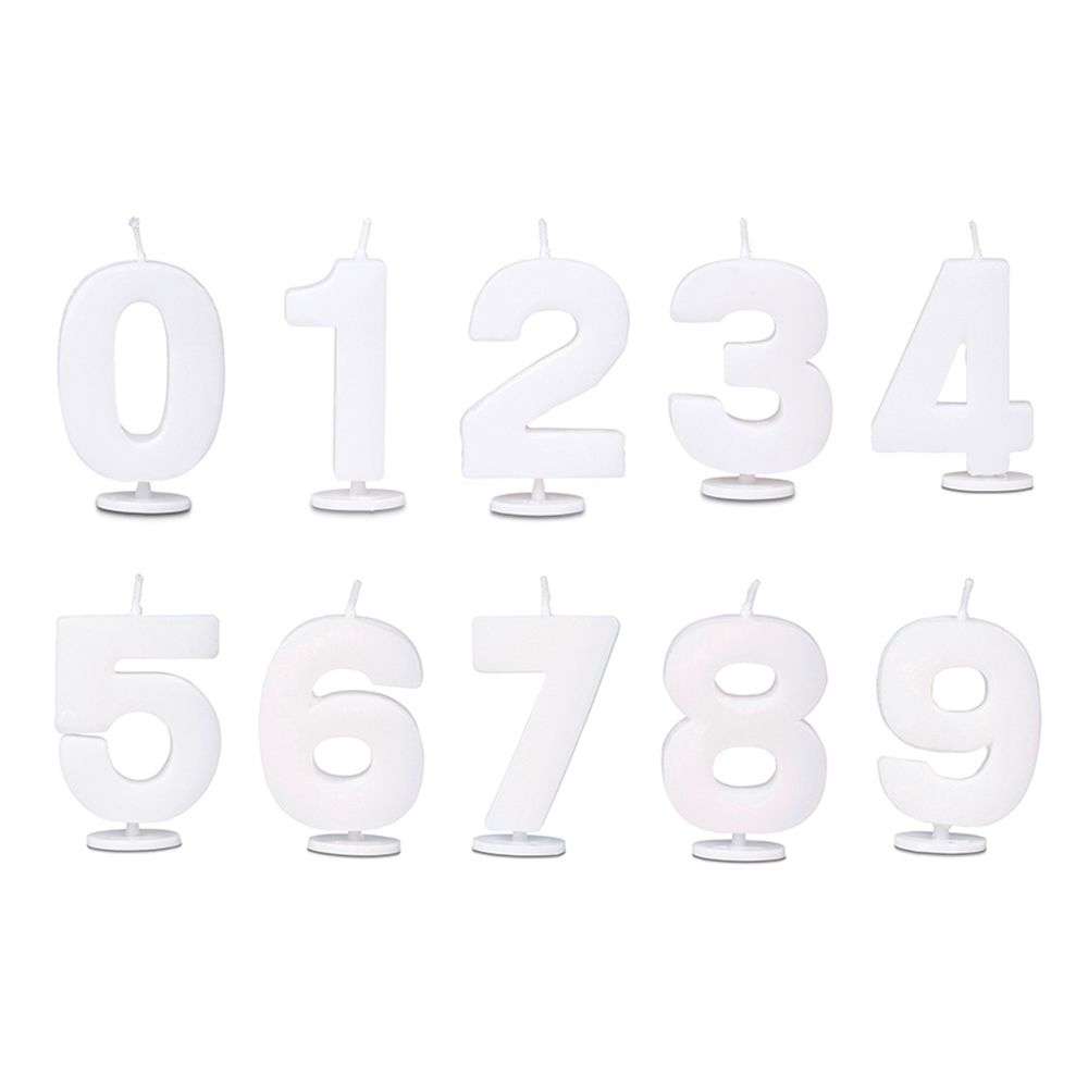 Städter - Kerze Ziffer - Set 10-tlg. 0–9 - Weiß mit Halter - 4,5 cm