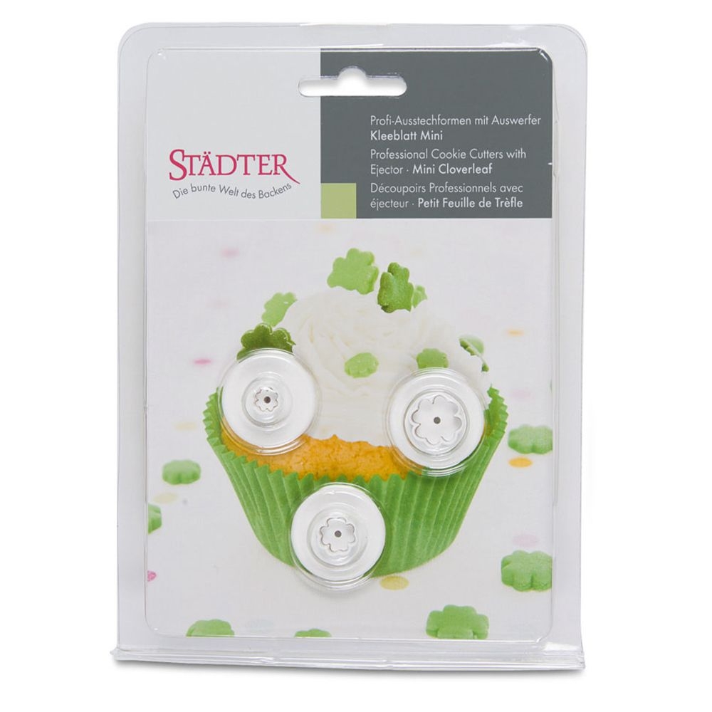 Städter - Ausstecher mit Auswerfer Kleeblätter - 7 / 10 / 15 mm - Set, 3-teilig
