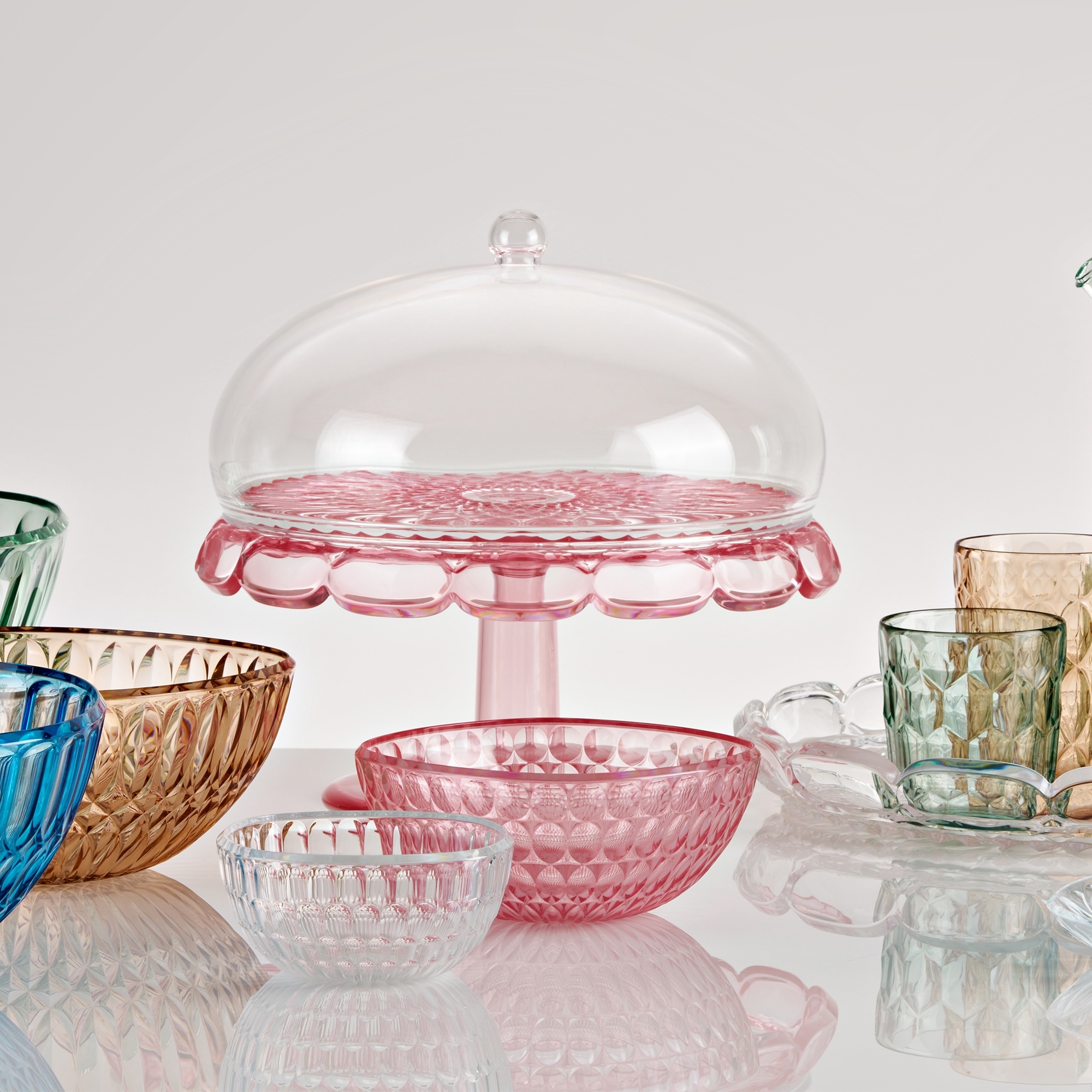 Guzzini - Cake plate with base and cover "Vanity" - Flamingo Pink